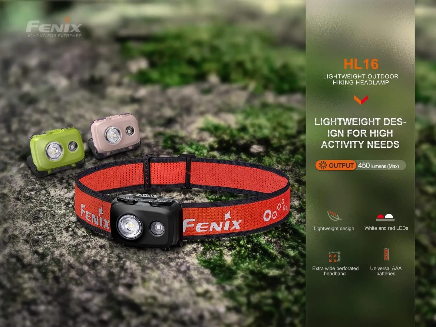 EdisonBright Fenix HL16 450 Lumen Light Weight AAA Battery powerd Hiking/Camping/Jogging headlamp Battery Carrying case (Pink)