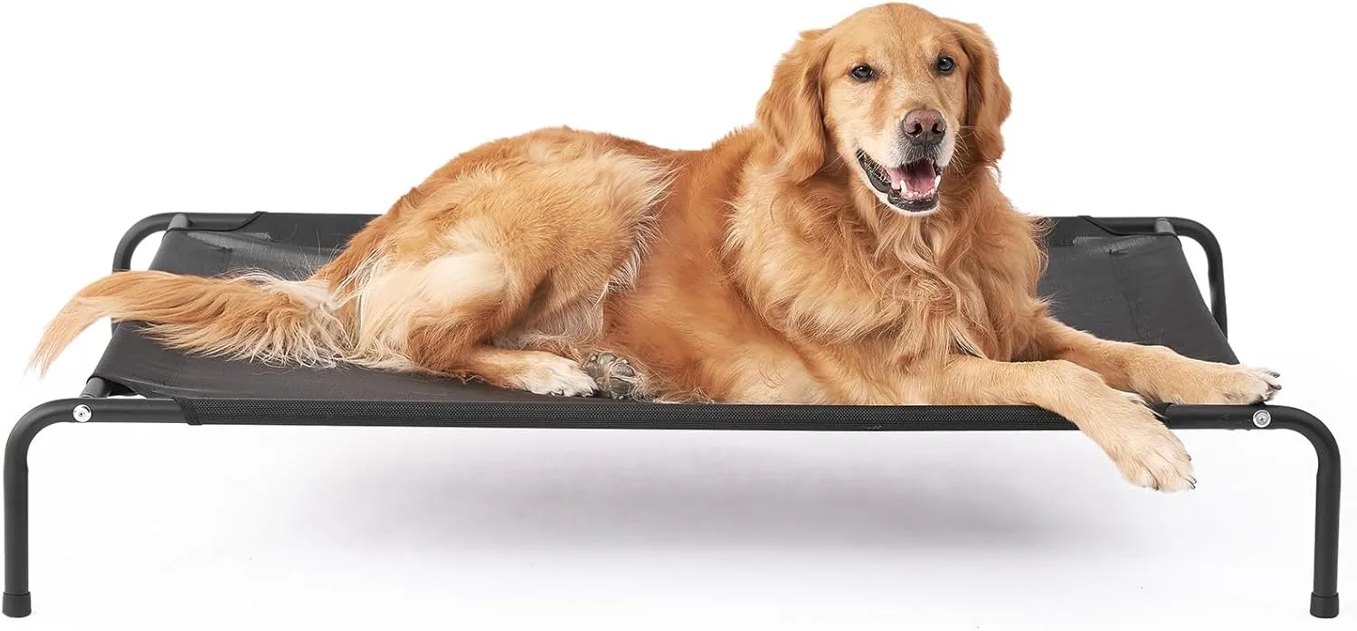 EHEYCIGA Elevated XL Dog Cot Bed, Raised Outdoor Dog Hammock for Extra Large XLarge Dogs, Lifted Pet Platform with Frame and Washable Waterproof Cooling Teslin Mesh and Anti-Slip Feet, 48x32 inch