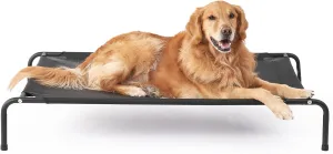 EHEYCIGA Elevated XL Dog Cot Bed, Raised Outdoor Dog Hammock for Extra Large XLarge Dogs, Lifted Pet Platform with Frame and Washable Waterproof Cooling Teslin Mesh and Anti-Slip Feet, 48x32 inch