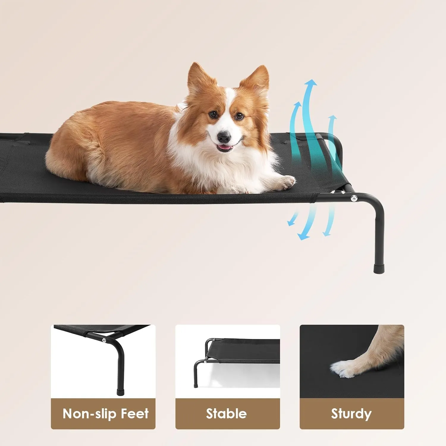 EHEYCIGA Elevated XL Dog Cot Bed, Raised Outdoor Dog Hammock for Extra Large XLarge Dogs, Lifted Pet Platform with Frame and Washable Waterproof Cooling Teslin Mesh and Anti-Slip Feet, 48x32 inch