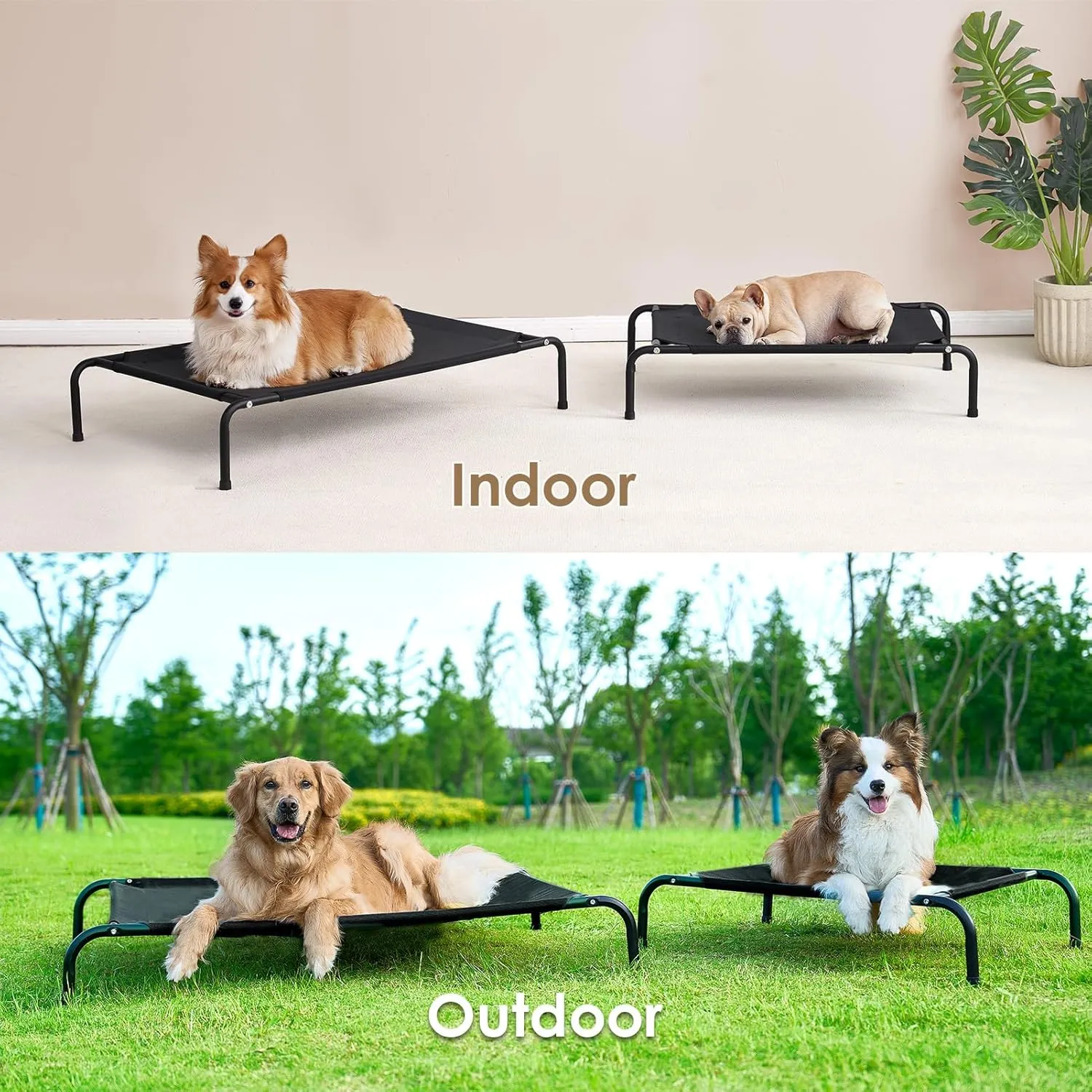 EHEYCIGA Elevated XL Dog Cot Bed, Raised Outdoor Dog Hammock for Extra Large XLarge Dogs, Lifted Pet Platform with Frame and Washable Waterproof Cooling Teslin Mesh and Anti-Slip Feet, 48x32 inch