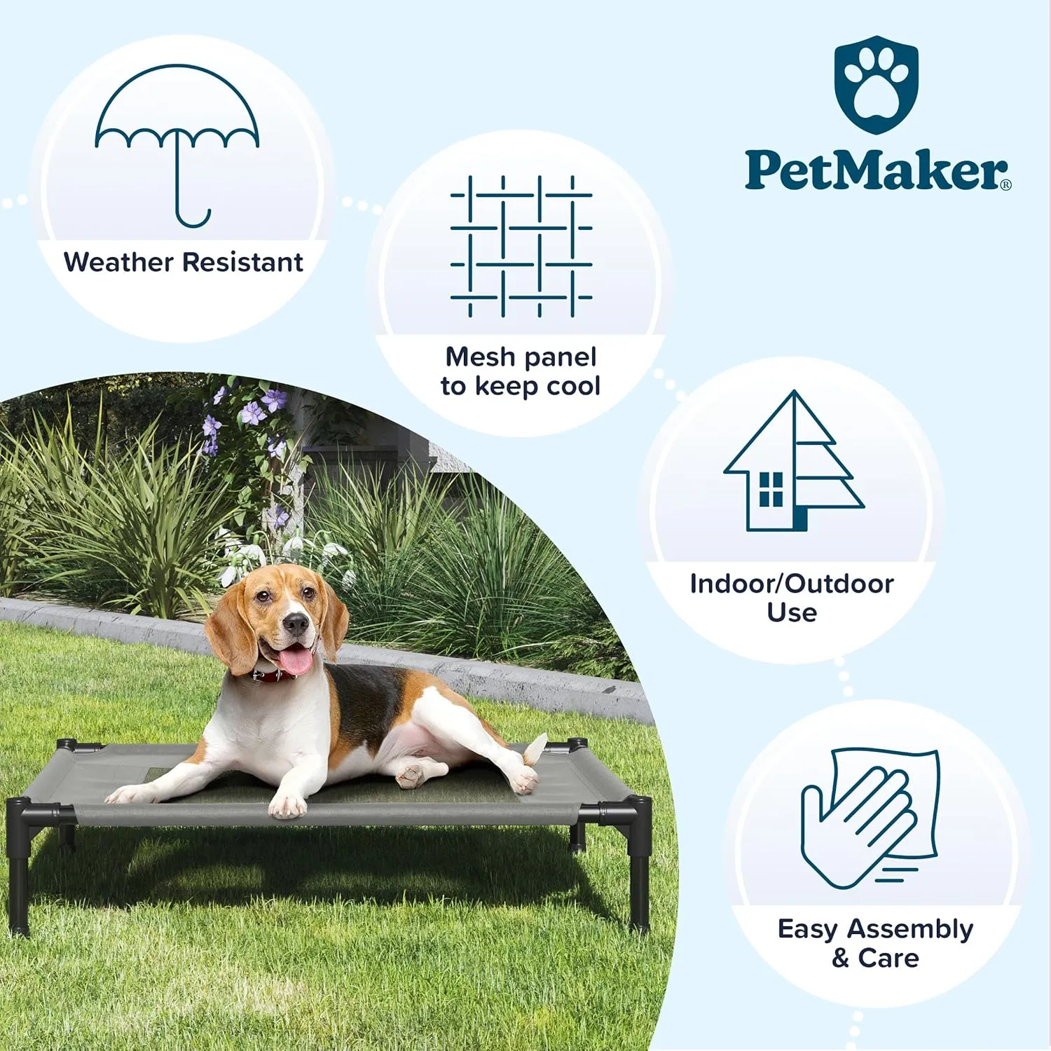 Elevated Dog Bed - 30x24-Inch Portable Pet Bed with Non-Slip Feet - Indoor/Outdoor Dog Bed or Puppy Cot for Pets up to 50lbs by PETMAKER (Gray)