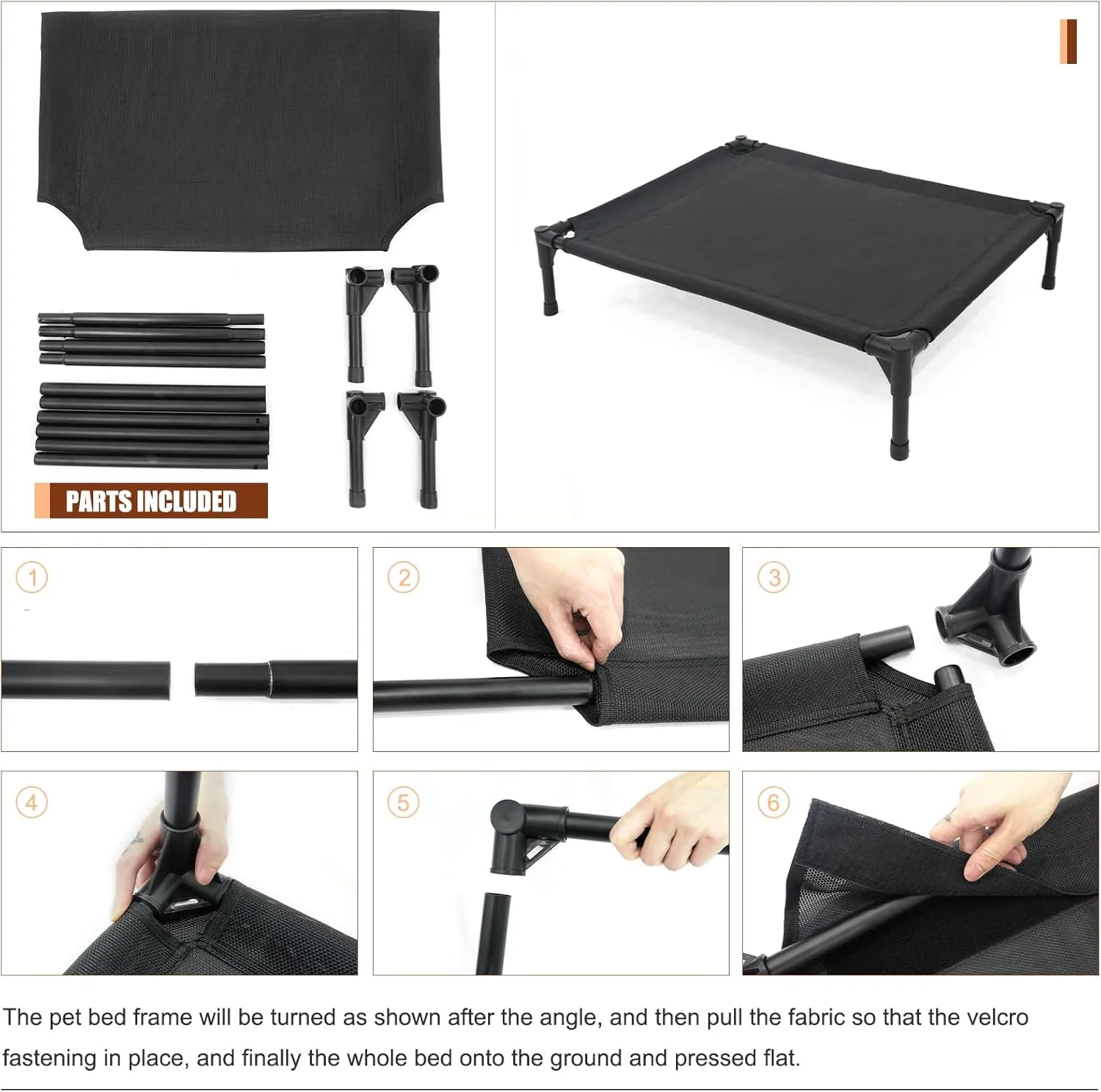 Elevated Dog Bed - Raised Dog Cot Fits Up to 150 LBs, Heavy Duty Pet Cot with Durable Supportive Mesh, Indoor & Outdoor, Black