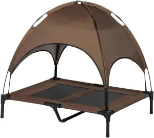 Elevated Dog Bed with Shade Canopy – 36" Portable Cooling Pet Lounger for Large Dogs up to 66 lb, Breathable 600D Mesh, Chew-Resistant Steel Frame, Foldable Travel Bag, Outdoor & Indoor Camping Cot