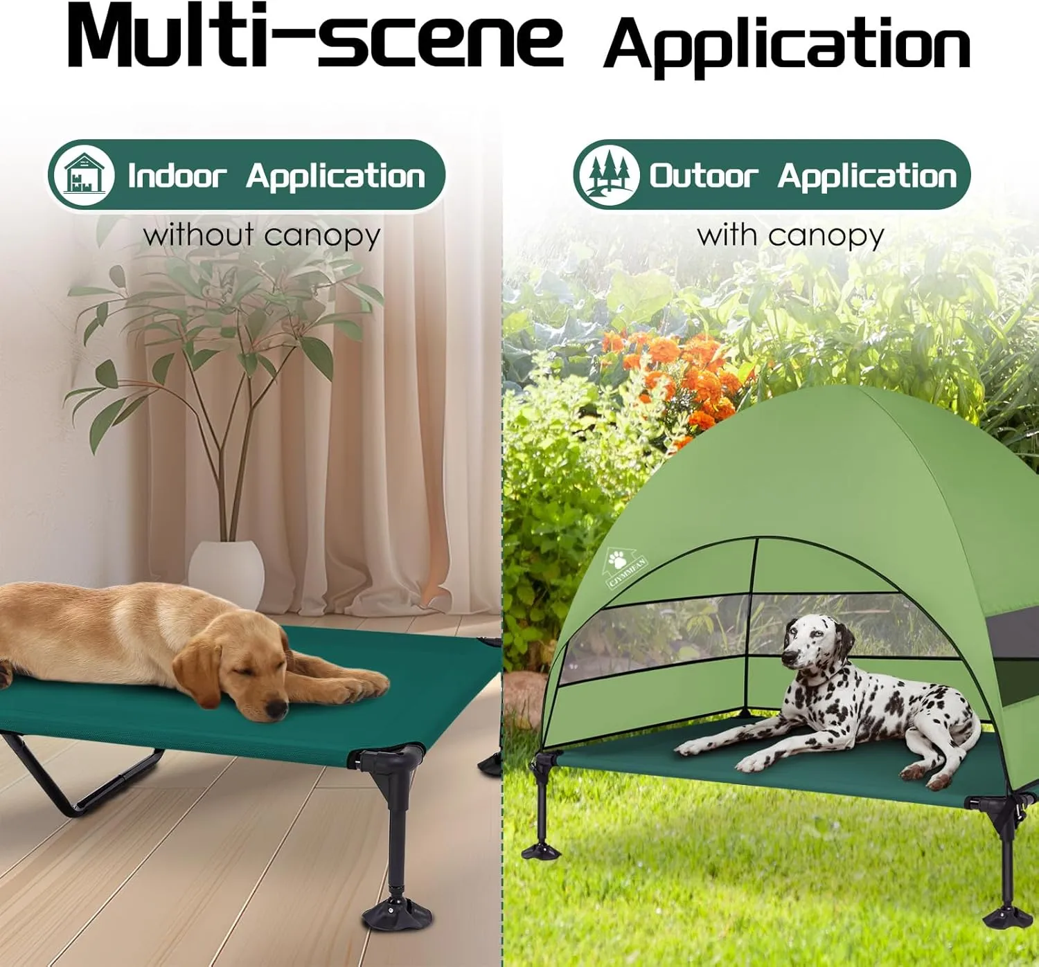 Elevated Dog Bed with Upgraded Canopy, Raised Outdoor Dog Tent with Powerful Anti-Slip Feet, Portable Pet Cot with Larger Shade, Raised Cooling Bed for Camping, Backyard, Beach, Poolside