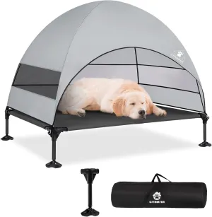 Elevated Dog Bed with Upgraded Canopy, Raised Outdoor Dog Tent with Powerful Anti-Slip Feet, Portable Pet Cot with Larger Shade, Raised Cooling Bed for Camping, Backyard, Beach, Poolside