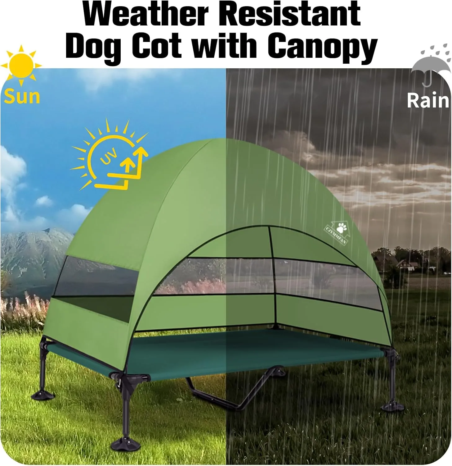 Elevated Dog Bed with Upgraded Canopy, Raised Outdoor Dog Tent with Powerful Anti-Slip Feet, Portable Pet Cot with Larger Shade, Raised Cooling Bed for Camping, Backyard, Beach, Poolside