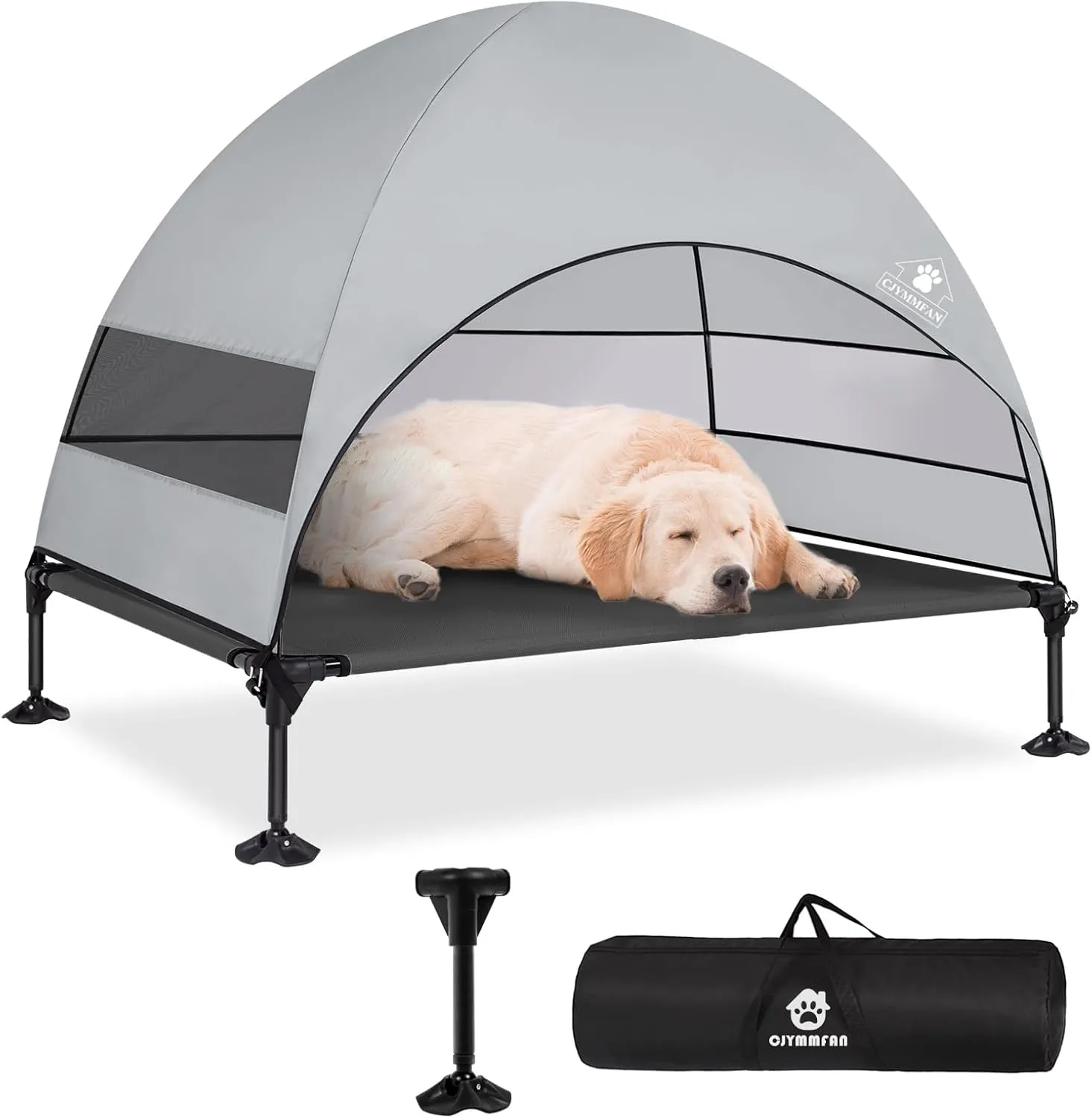 Elevated Dog Bed with Upgraded Canopy, Raised Outdoor Dog Tent with Powerful Anti-Slip Feet, Portable Pet Cot with Larger Shade, Raised Cooling Bed for Camping, Backyard, Beach, Poolside