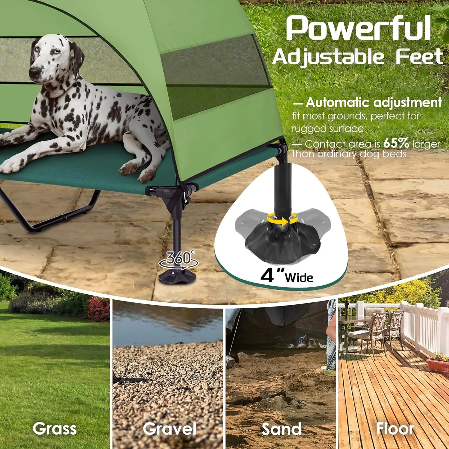 Elevated Dog Bed with Upgraded Canopy, Raised Outdoor Dog Tent with Powerful Anti-Slip Feet, Portable Pet Cot with Larger Shade, Raised Cooling Bed for Camping, Backyard, Beach, Poolside