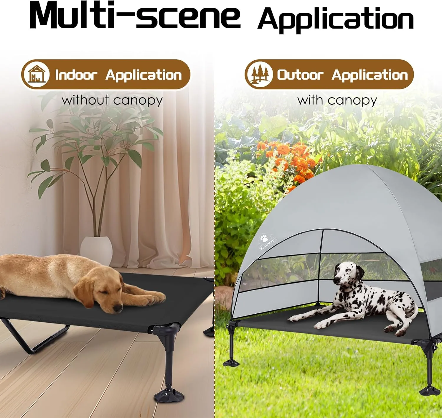 Elevated Dog Bed with Upgraded Canopy, Raised Outdoor Dog Tent with Powerful Anti-Slip Feet, Portable Pet Cot with Larger Shade, Raised Cooling Bed for Camping, Backyard, Beach, Poolside