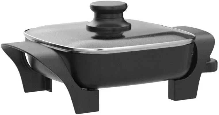 Elite Gourmet EG808 8” x 8" Non-stick Electric Skillet, Dishwasher Safe with Tempered Glass Vented Lid, Rapid Heat Up, 600W, Black