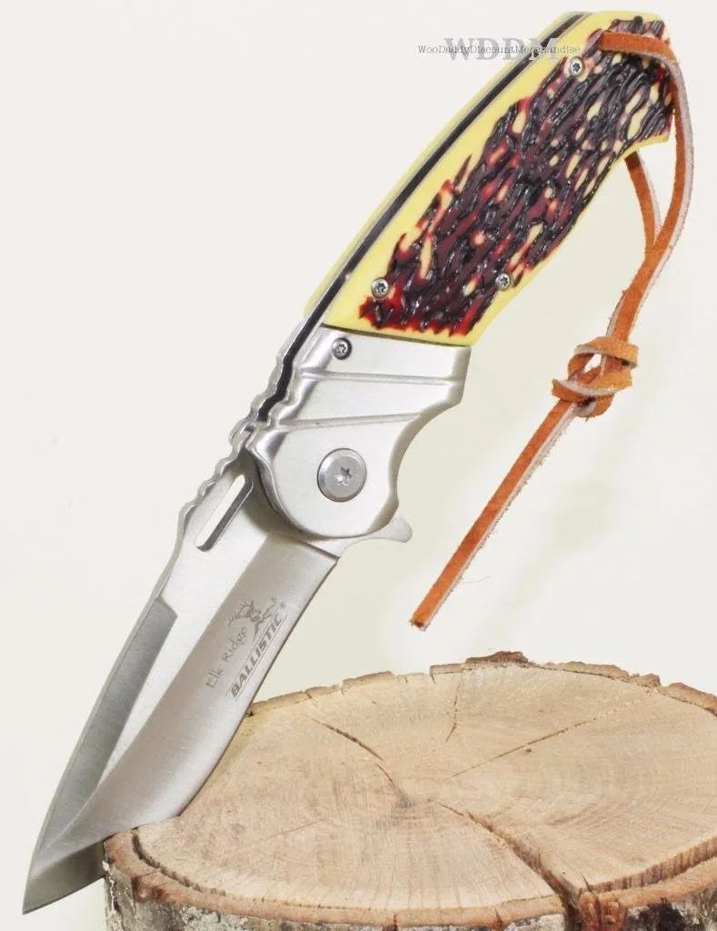 Elk Ridge 8.5" Bone Gentleman Spring Assisted Open Hunting Folding Pocket Knife