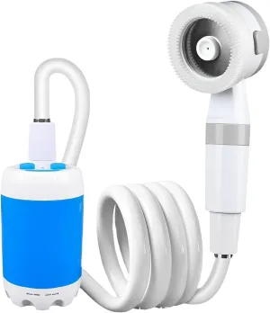 Ellniges]【Rechargeable Water Pump Portable Shower for Camping & Pets - 【60Min Runtime】 with Waterproof Design, 2 Modes & Silicone Massage | Flexible Mounting Bracket, Eco PVC Hose for Hiking/RV/Outdo