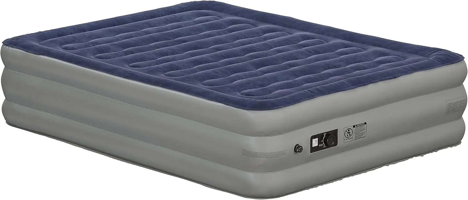 EMMA   OLIVER Inflatable Air Mattress - Queen Mattress, Flocked Top, Puncture Resistant, 18'' Thick, 650LB Capacity, Ideal for Camping, Guest Room, RV Travel, Plug-in Pump & Carrying Case Included