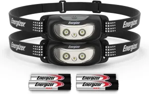 Energizer Universal  LED Headlamp (2-Pack), IPX4 Water Resistant Headlamps, Bright Head Light for Outdoors, Camping, Running, Storm, Survival LED Light for Emergencies (Batteries Included)
