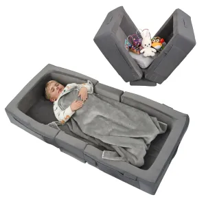 ENITYA Toddler Travel Bed, Folding Floor Cot for Travel, Portable Kids Bed for Sleeping, Washable Toddler Cot for Children 18M – 5yr Old, Grey