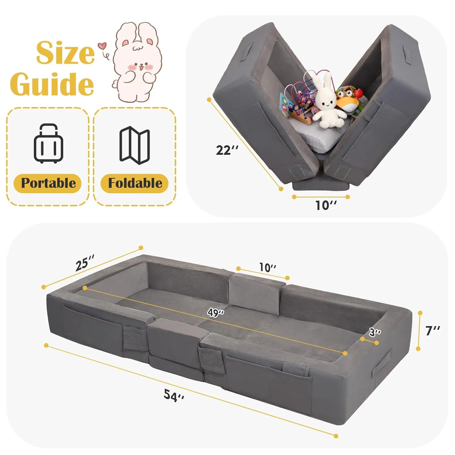 ENITYA Toddler Travel Bed, Folding Floor Cot for Travel, Portable Kids Bed for Sleeping, Washable Toddler Cot for Children 18M – 5yr Old, Grey
