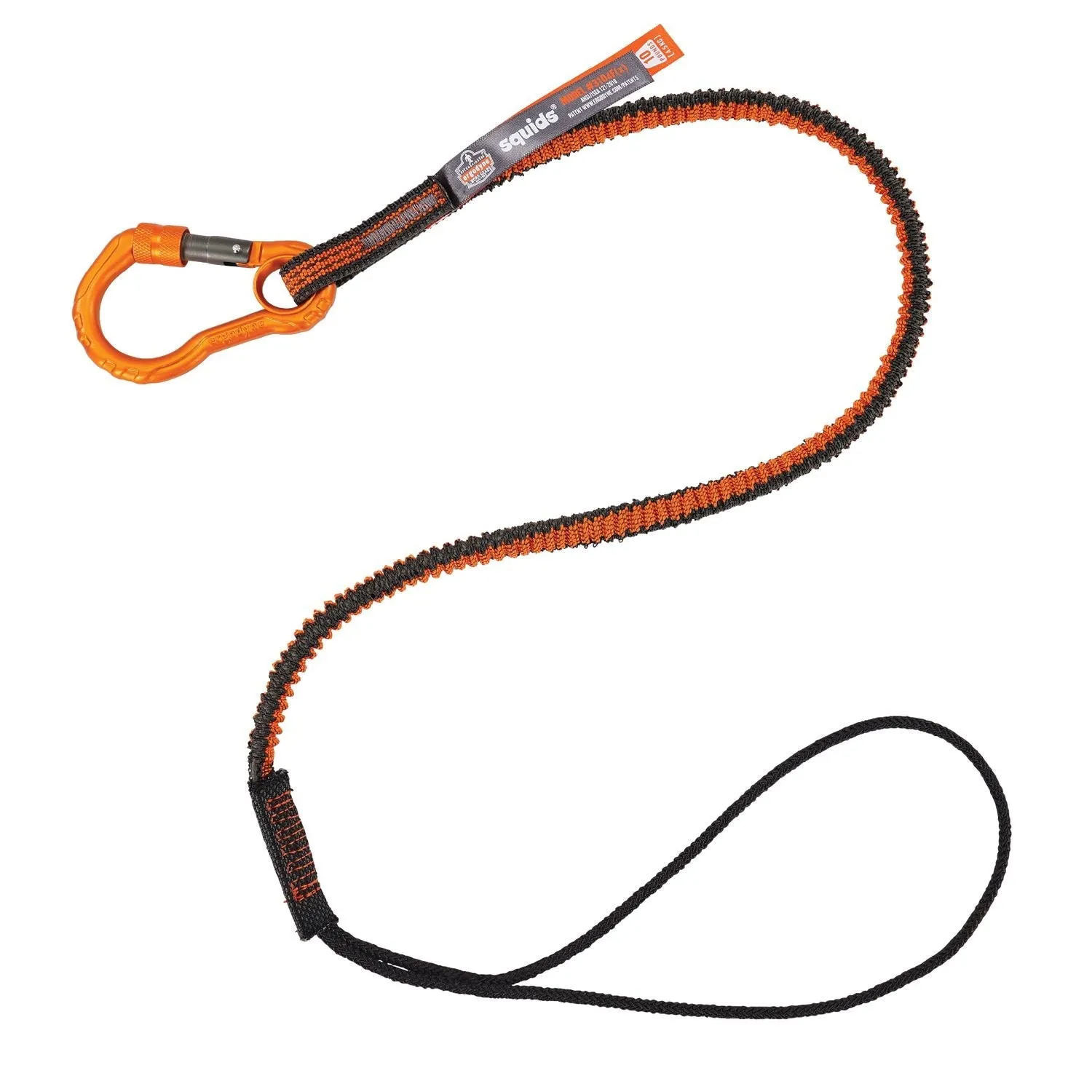 ergodyne® Squids 3104F(x) Tool Lanyard with Carabiner/Choke Loop, 10 lb Max Working Capacity, 38" to 48" Long, Gray/Orange