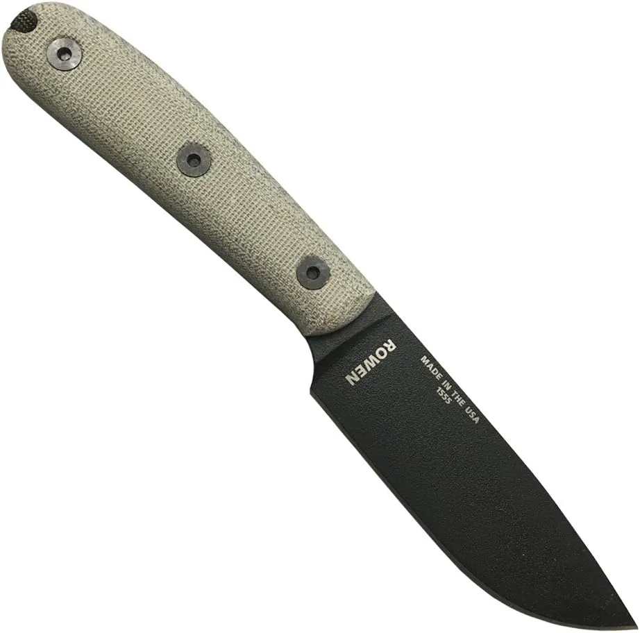 ESEE Authentic Model 4HM Fixed Blade Knife, Black Powder Blade, Micarta Handle, Leather Sheath