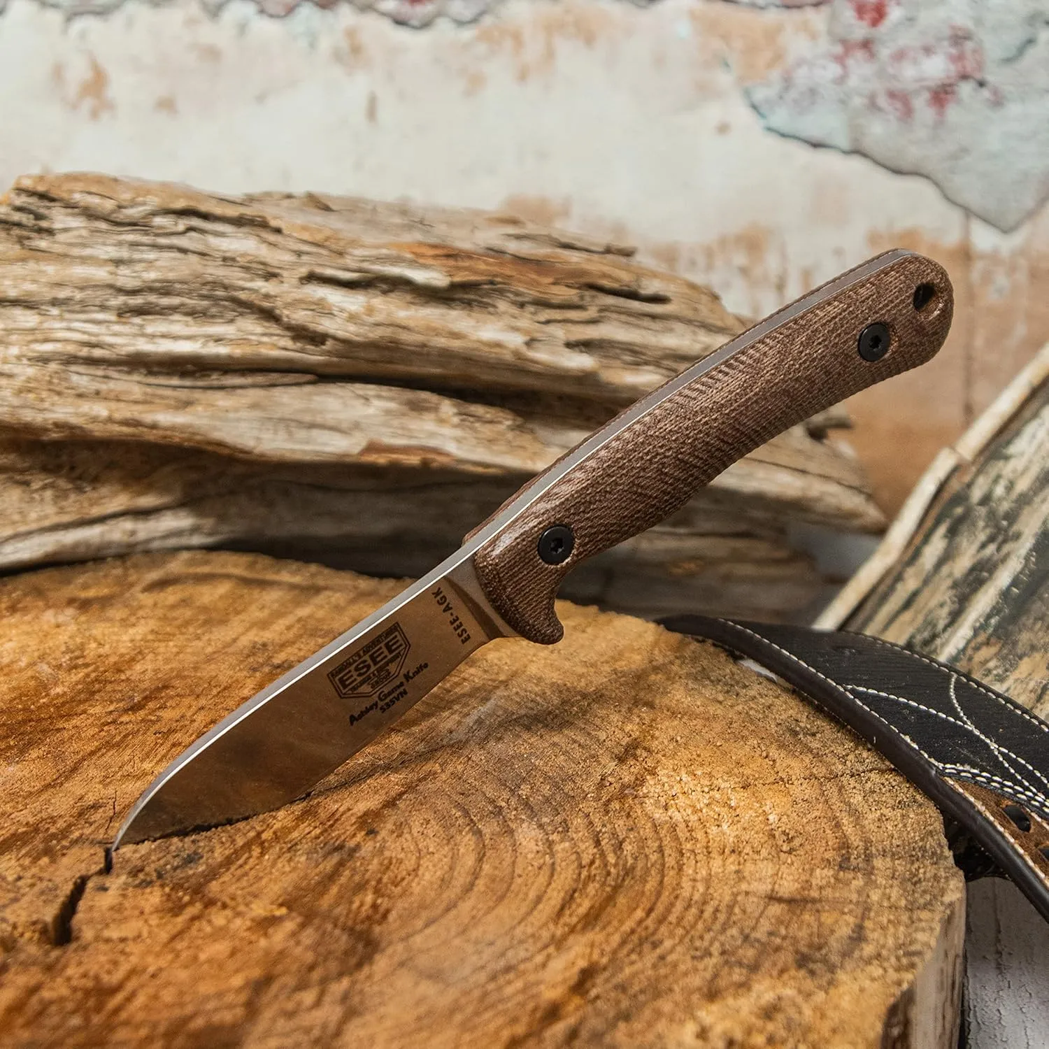 ESEE Knives Ashley Game Hunting Skinning Knife w/Sheath, Made in USA (Brown/S35V/Kydex Sheath)