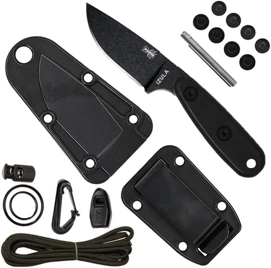 ESEE Knives Izula Fixed Blade Knife with Survival Kit, Handles, Sheath, & Clip Plate (Black)
