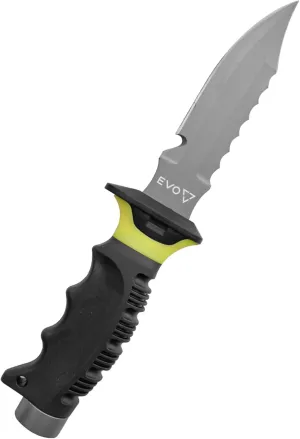 EVO Titanium Dive Knife - 5" Premium Diving Knife with Pointed Tip, Serrated Top Edge, and Built-In Line Cutter - Scuba and Snorkeling Gear - Underwater Equipment and Accessories
