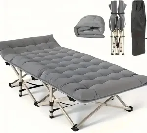 Extra-large Foldable Outdoor Bed 75in Camping Bed With Double-sided Mattress Portable Foldable Guest Bed Heavy-duty Sleeping Bed With Tote Bag Stadium Seats For Field Court & Rink (1 Pcs)