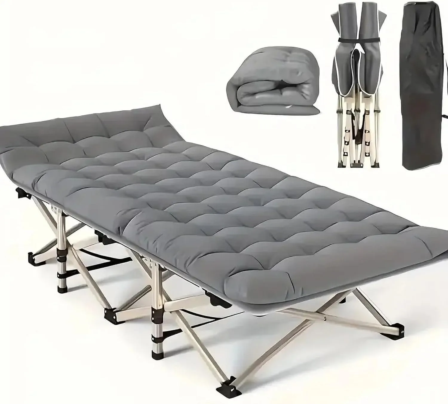 Extra-large Foldable Outdoor Bed 75in Camping Bed With Double-sided Mattress Portable Foldable Guest Bed Heavy-duty Sleeping Bed With Tote Bag Stadium Seats For Field Court & Rink (1 Pcs)