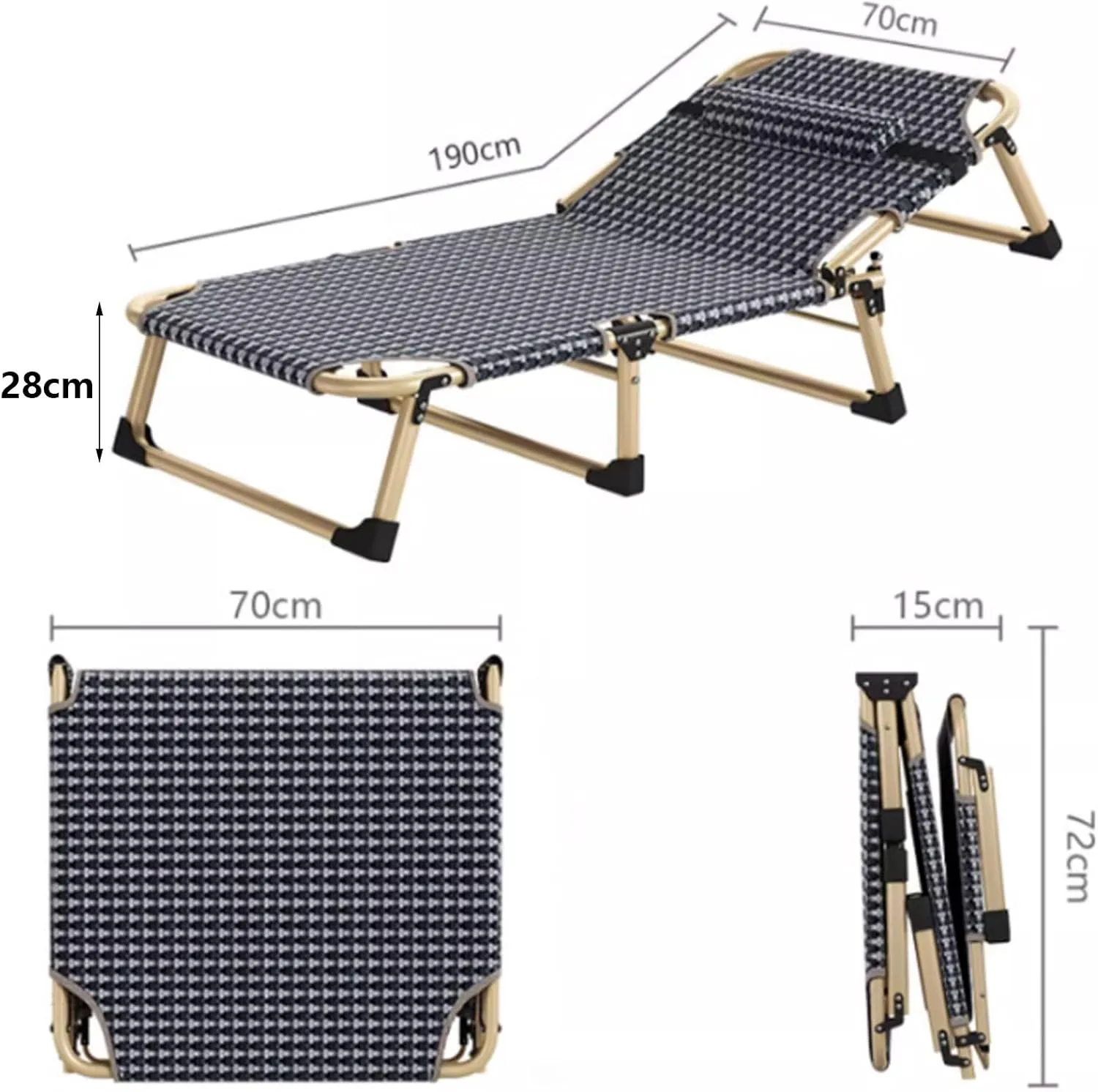 Extra Wide Camping Cot for Adults, Folding Reclining Chair with Pillow Portable Guest Bed for Sleeping Multi Use Fold Up Bed with Adjustable 4-Positions for Home, Office Bedroo