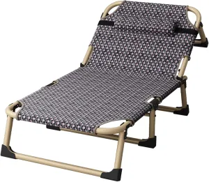 Extra Wide Camping Cot for Adults, Folding Reclining Chair with Pillow Portable Guest Bed for Sleeping Multi Use Fold Up Bed with Adjustable 4-Positions for Home, Office Bedroo