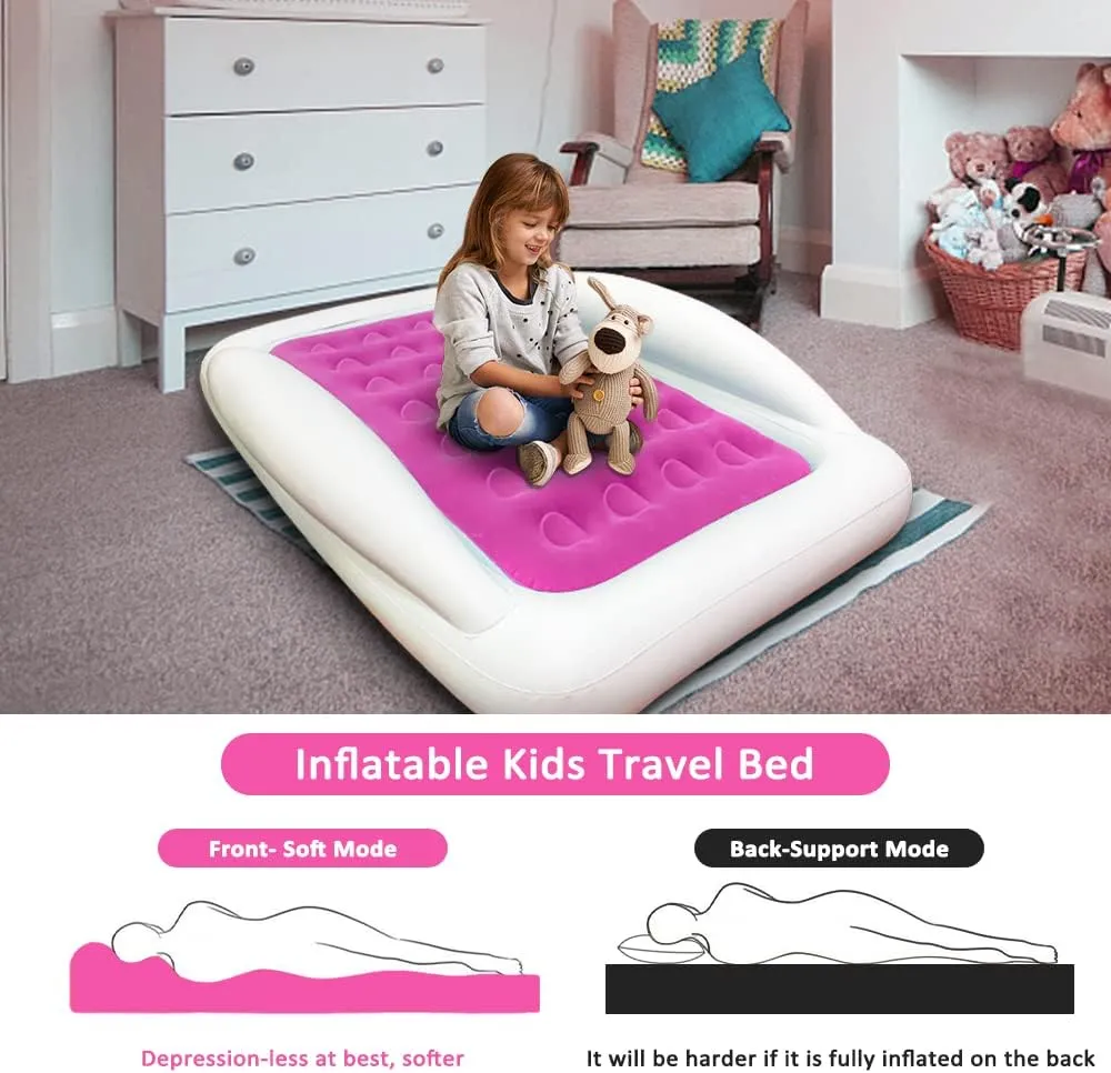 Fahuac Inflatable Kids Travel Bed Toddler Air Mattress Set,Portable Blow Up Mattress Sleeping Bed Cot with Bed Rails and Electric Pump Ideal for Road Trip