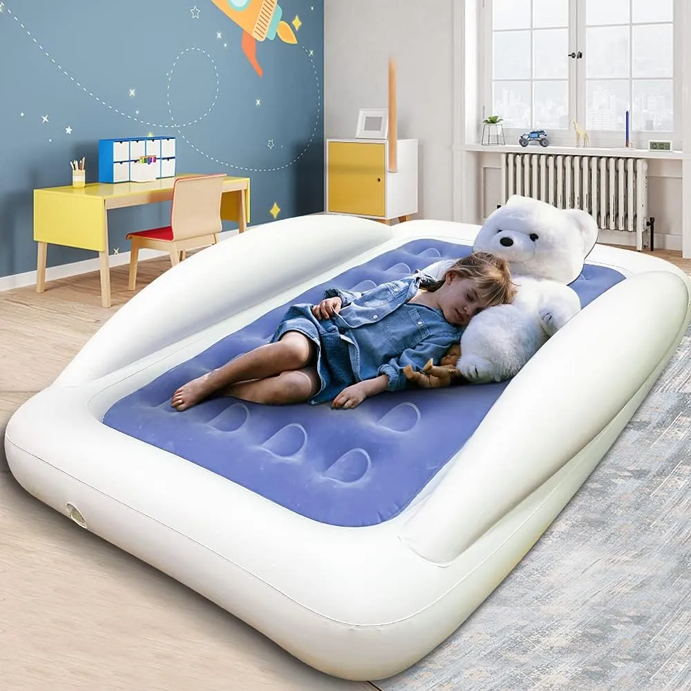 Fahuac Inflatable Kids Travel Bed Toddler Air Mattress Set,Portable Blow Up Mattress Sleeping Bed Cot with Bed Rails and Electric Pump Ideal for Road Trip
