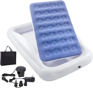 Fahuac Inflatable Kids Travel Bed Toddler Air Mattress Set,Portable Blow Up Mattress Sleeping Bed Cot with Bed Rails and Electric Pump Ideal for Road Trip