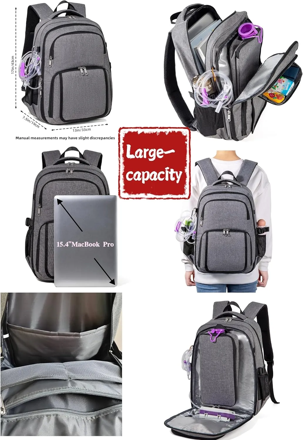 Feeding Tube Backpack for G J GJ Tube G tube Accessories Supplies Backpack for Enteral Feeding Pump Bags Fits 500ml to 1000ml for Adults (Grey2)