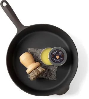 Field Company Starter Set: No.8 Cast Iron Skillet (10.25 in, 4.5 lbs) with Cast Iron Cleaning Kit — Smoother, Lighter, Made in USA, Vintage Design, Pre-Seasoned