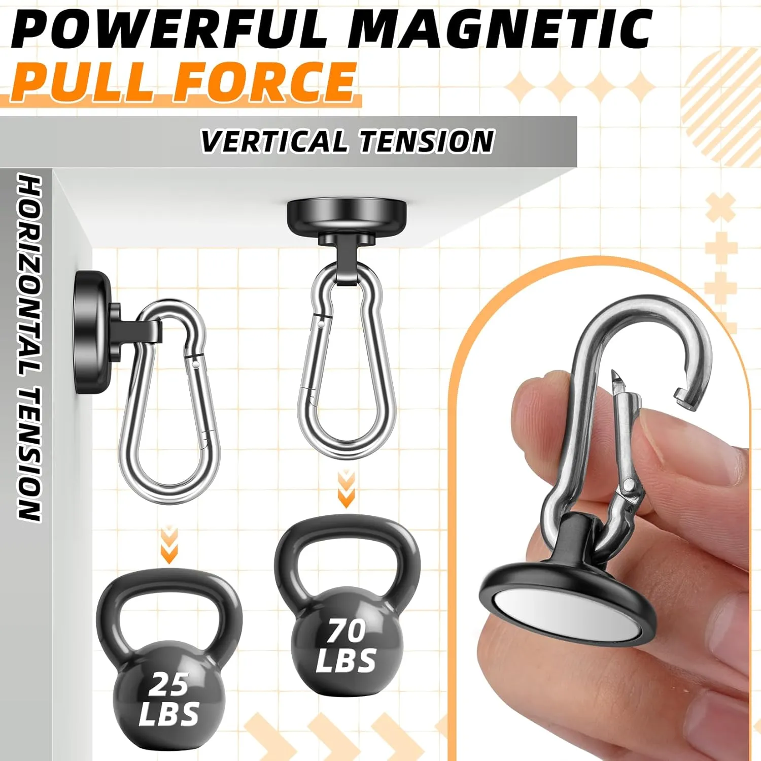 FINDMAG Magnetic Hooks with Swivel Carabiner, Neodymium Magnet Hooks for Hanging, Magnet with Hook for Kitchen, Office, Home, School - Black, 20 Pack