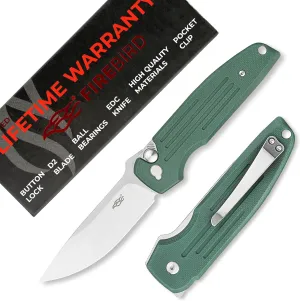 Firebird GANZO FH926-GB Pocket Folding Knife Button Lock D2 Steel Blade G10 Anti-Slip Handle with Clip Camping Outdoor EDC Utility Knife Best Gift for Men Women (Green)