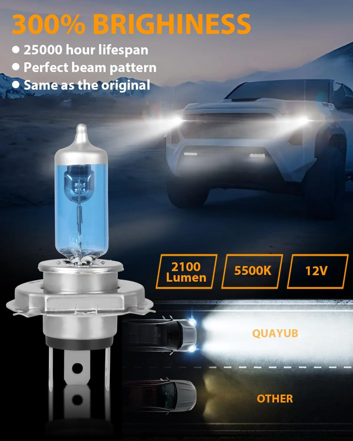 Fit For Toyota Tacoma 1997-2015 Halogen Headlight Bulbs, 9003/H4 High Low Beam Headlight Bulbs, High Performance High Beam, Low Beam Replacement Bulb, Pack of 2