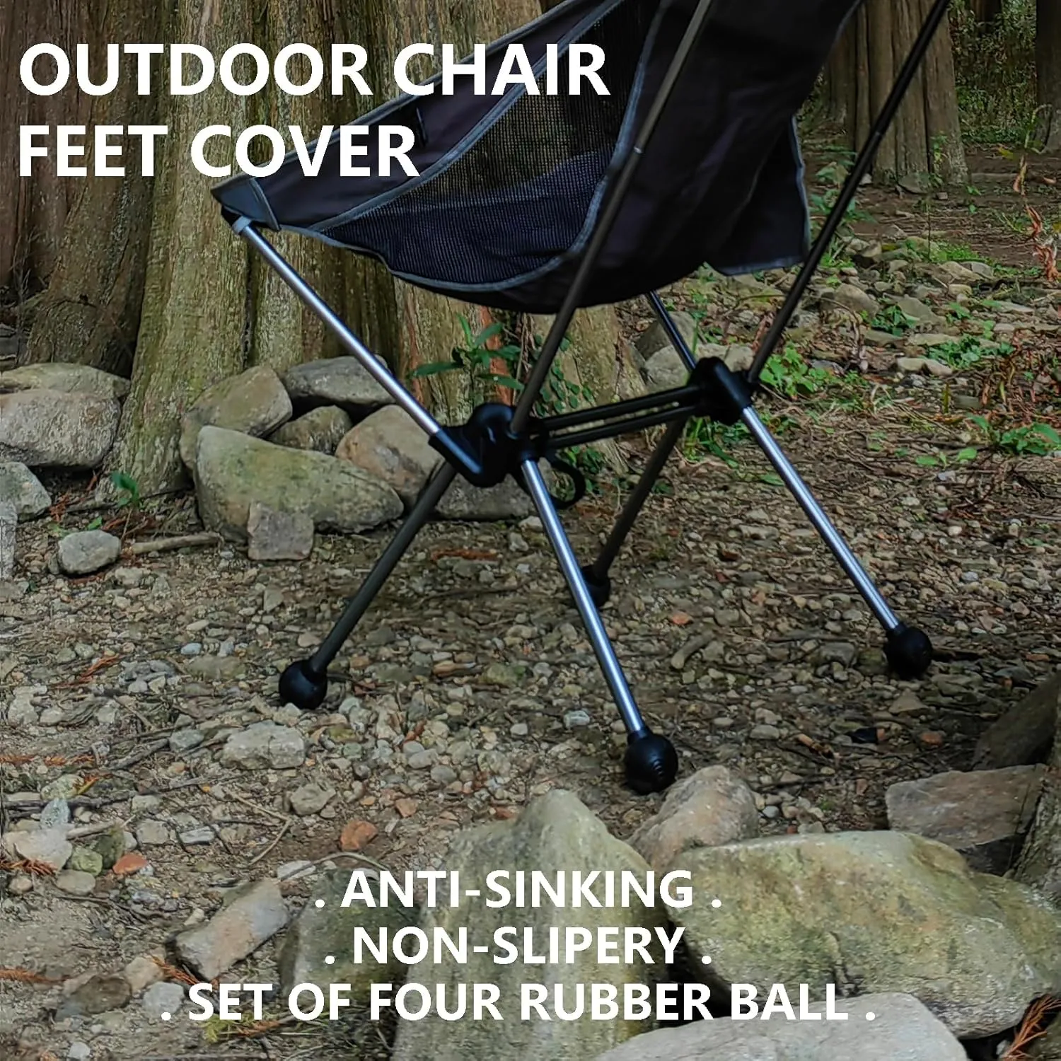 Fits 18mm Legs Camping Chair Anti Sink Rubber Ball Feet Anti Slipery Set of 4 Outdoor Chair Leg Cap Fishing Hiking Uneven Floor Portable with A Mesh Sport Bag