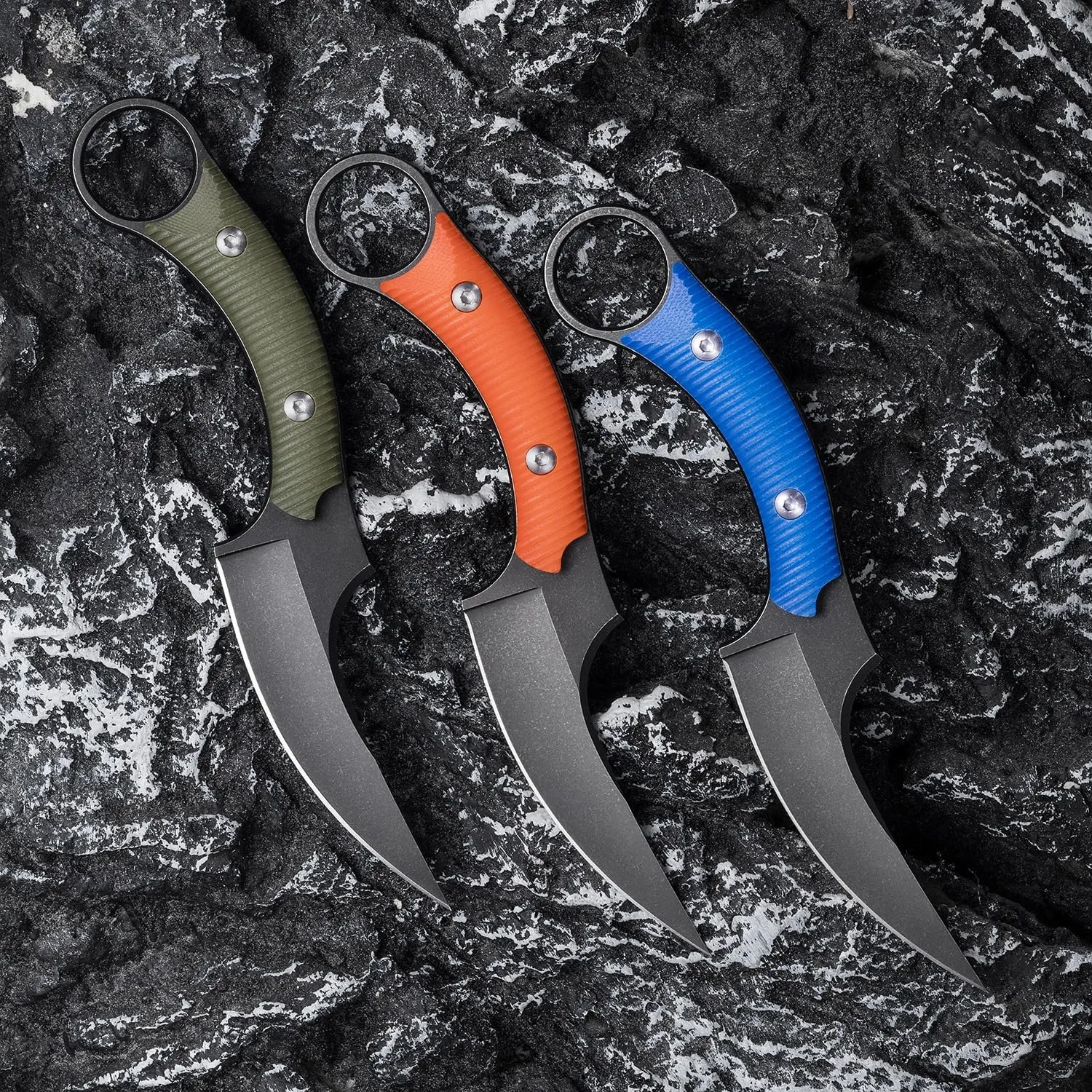 Fixed Blade Knife, D2 Steel Blade and G10 Handle, Utility Claw Knife EDC for Outdoor Survival Hiking Camping with Kydex Sheath OK1220 (Green)