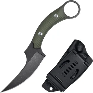 Fixed Blade Knife, D2 Steel Blade and G10 Handle, Utility Claw Knife EDC for Outdoor Survival Hiking Camping with Kydex Sheath OK1220 (Green)