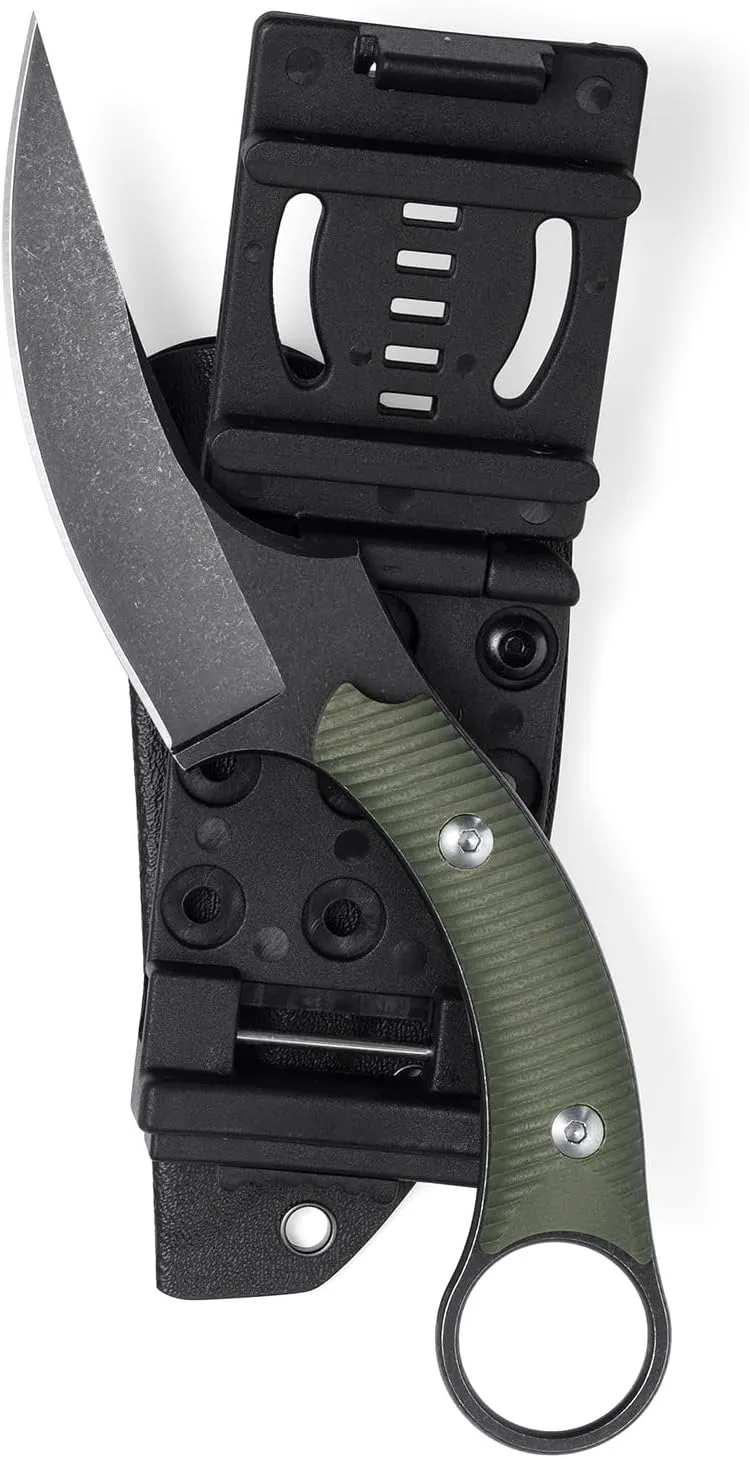 Fixed Blade Knife, D2 Steel Blade and G10 Handle, Utility Claw Knife EDC for Outdoor Survival Hiking Camping with Kydex Sheath OK1220 (Green)