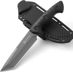 Fixed Blade Knife, Tanto Knife Fixed Blade with Sheath Tactical Sharp Full Tang Outdoor Survival, Versatile for Horizontal, Scout Carry and Vertical Carry