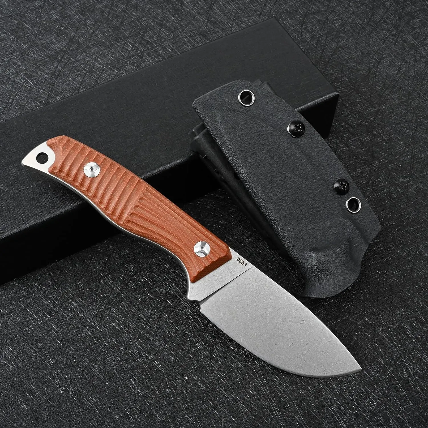 Fixed Blade Tactical Knife DC53 Steel Micarta Handle Kydex Sheath for Camping Hunting EDC (White Brown)