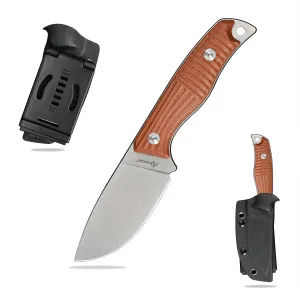 Fixed Blade Tactical Knife DC53 Steel Micarta Handle Kydex Sheath for Camping Hunting EDC (White Brown)
