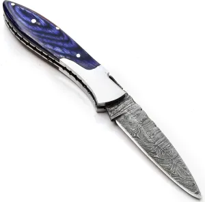 FK-9791 Custom Handmade Damascus Steel Folding Pocket Knife with Sheath Hunting Camping Fishing Outdoors