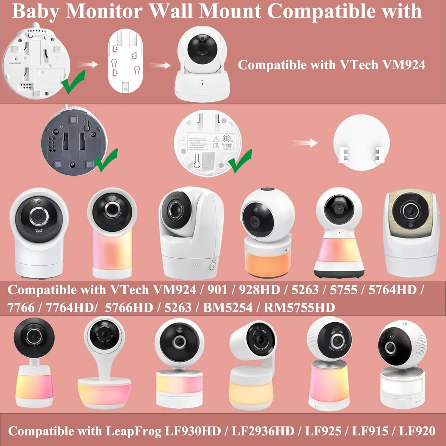 Flexible Baby Monitor Mount Stand Holder Compatible with VTech VM924/ 901/928HD /5263/5755/5764HD /7764HD/5766HD /5263/BM5254/ RM5755/Leapfrog LF920HD/RM7768HD/LF815HD/LF1726FHD Baby Camera