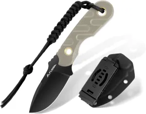 FLISSA Fixed Blade Knife, 7 Inch Full Tang Hunting Knife with G10 Handle Kydex Sheath and Emergency Rope for Tactical, Survival, Camping, Hiking (Brown)