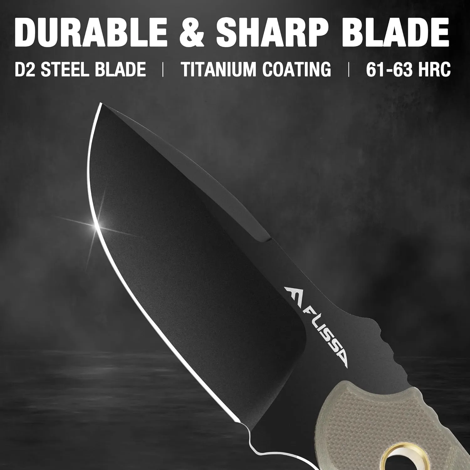 FLISSA Fixed Blade Knife, 7 Inch Full Tang Hunting Knife with G10 Handle Kydex Sheath and Emergency Rope for Tactical, Survival, Camping, Hiking (Brown)
