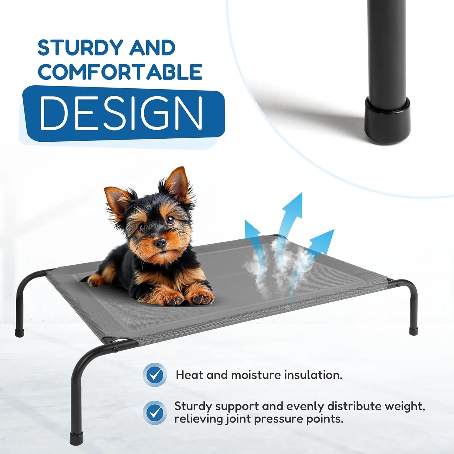 FluffyDream Cooling Elevated Dog Cot Bed Outdoor Raised Portable Dog Beds No-Slip Feet Portable Durable Pet Hammock Bed, 42x25.2x8 Inch, Grey
